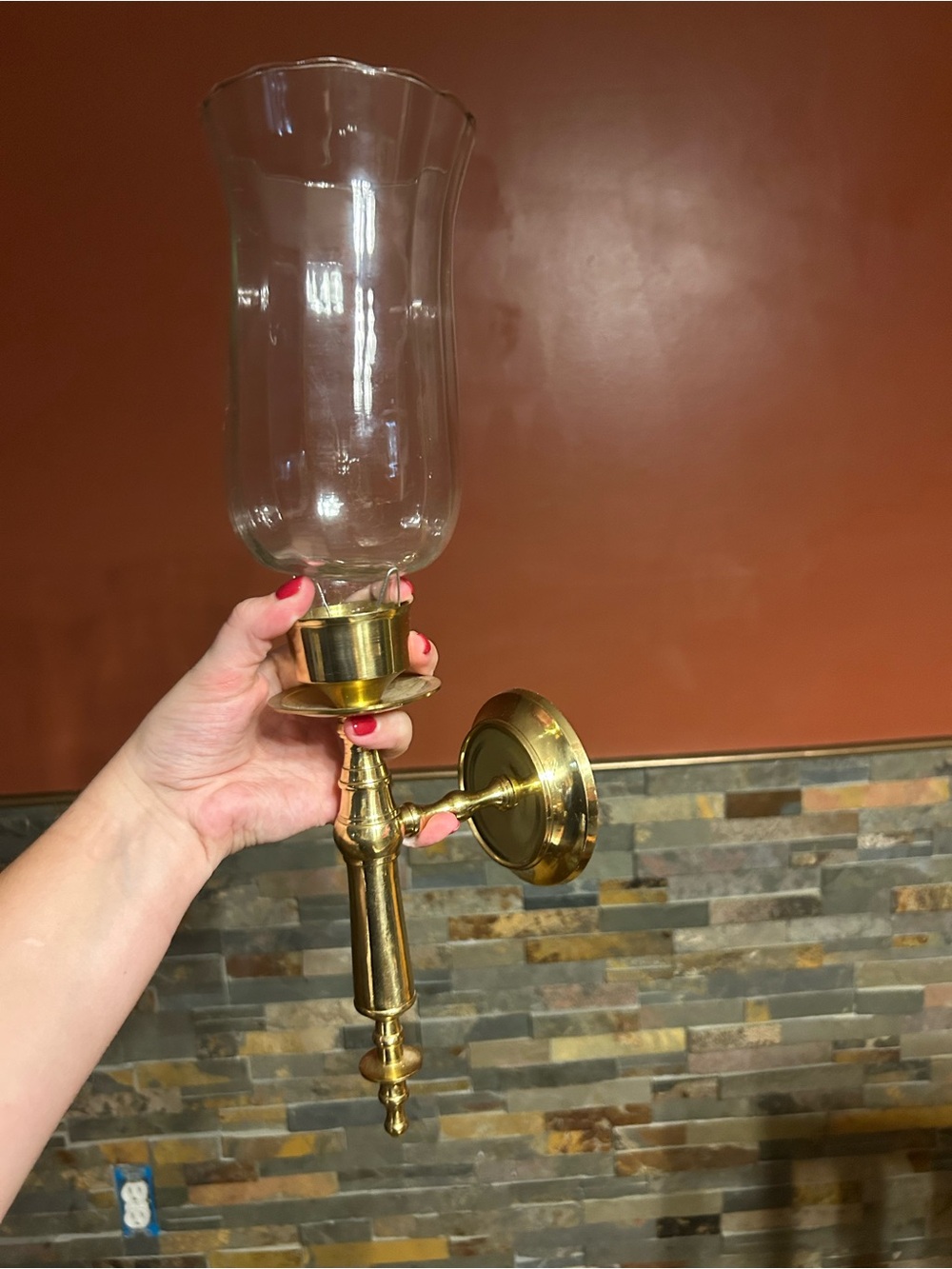 Brass Finish Wall Sconce with Clear Glass Hurricane